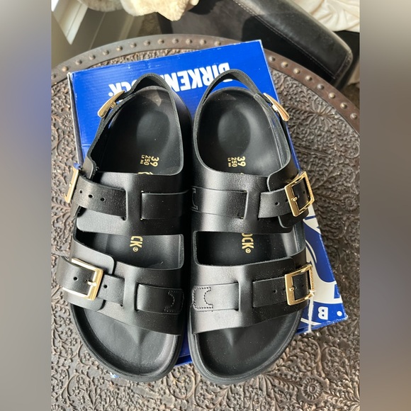 BIRKENSTOCK CANNES LEATHER SANDALS IN BLACK 39 EU 8 US - Picture 8 of 12
